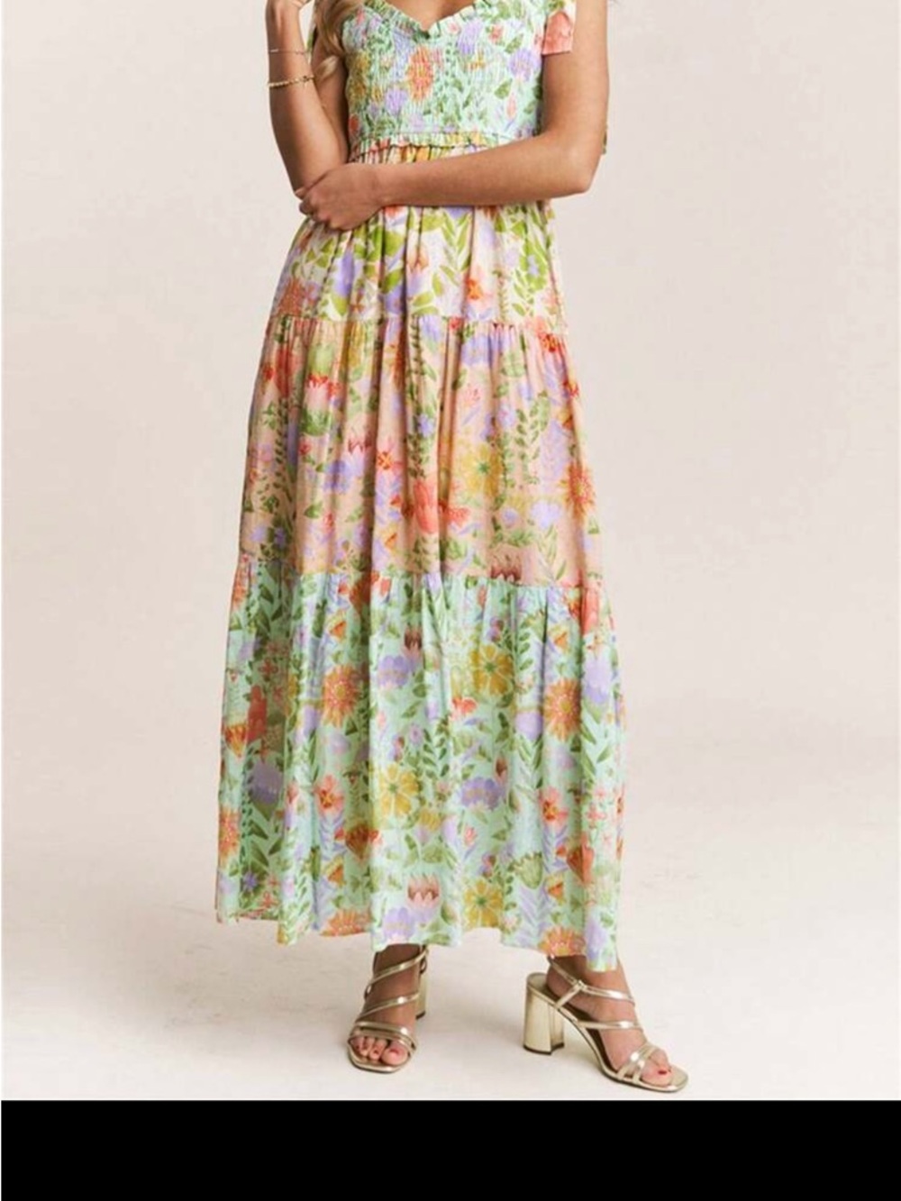 Pastel Floral Tiered Maxi Dress in Mint and Peach Floral